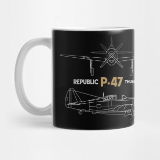 P-47 Thunderbolt Fighter Plane Blueprint Mug